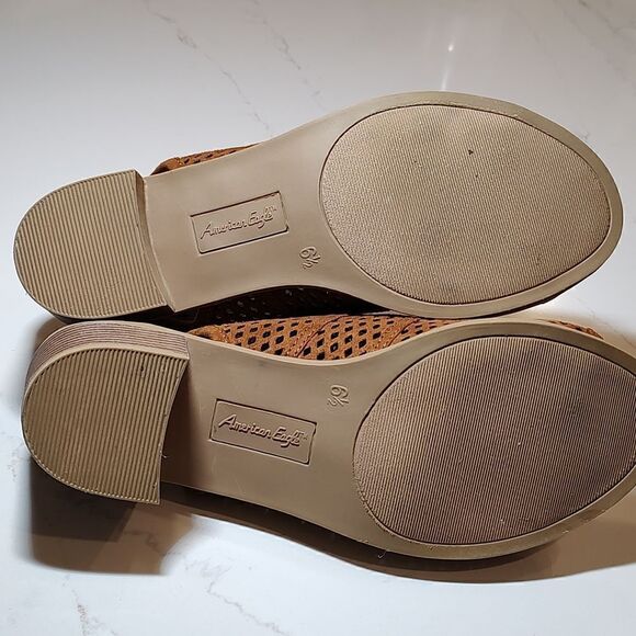 American Eagle Brown Laser Cut Peep Toe Sandals Size 6.5 - Picture 8 of 10